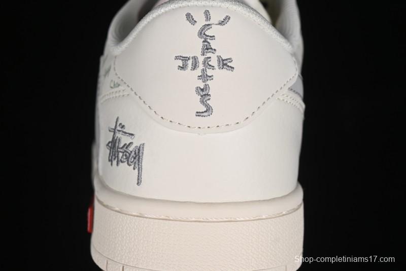 Nike Travis Scott x Fragment Design x Air Jordan 1 Low OG SP AJ1 Retro Sneakers with Reverse Swoosh - SJ2068-115