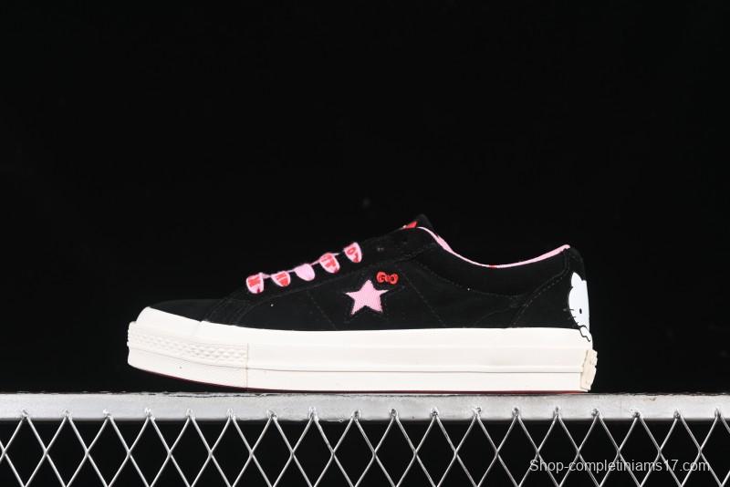 Converse One Star Hello Kitty Collaboration Low-Top Casual Sneakers with Embroidered Bow - 362940C
