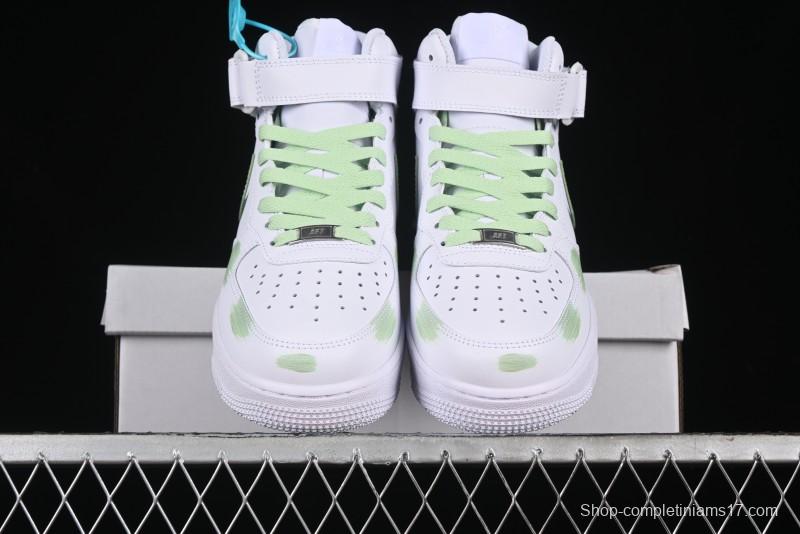 Nike Air Force 1 '07 Mid Hand-Painted White Green with Swoosh Shadow and Strap - CW2289-111
