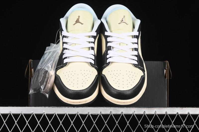 Nike Air Jordan 1 Low "Coconut Milk Black" Casual Basketball Shoes with Contrast Swoosh - HQ3437-101