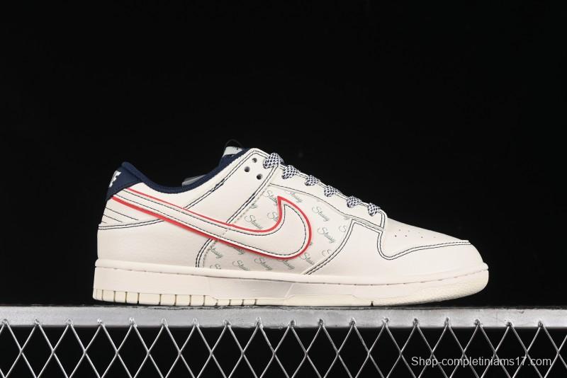 Nike SB Dunk Low Stussy Collaboration - Black Red Bunny Anniversary Custom Low-Top Casual Sneakers - XY1688-012