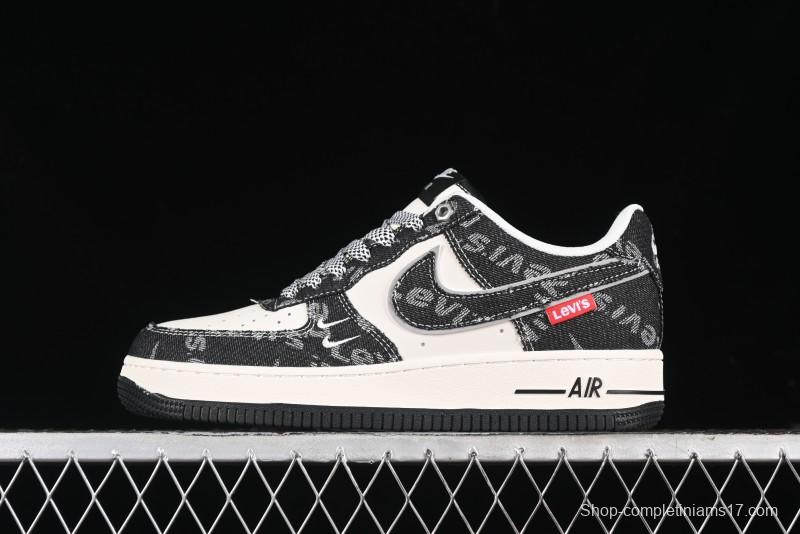 Nike Air Force 1 '07 Low Levi's Collaboration Double Swoosh Beige Black Casual Sneakers - SJ6698-001