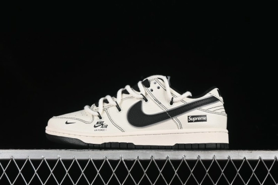 Nike SB Dunk Low Supreme Collaboration - Beige Black Mini Swoosh Anniversary Customized Low-Top Casual Skate Shoes - XX2025-566