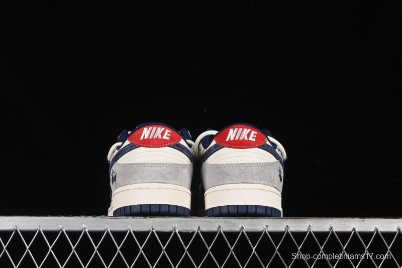 Nike SB Dunk Low Stussy Collaboration - Lace-Up Off White Navy Swoosh Anniversary High-End Custom Low-Top Casual Sneakers - SJ2068-308