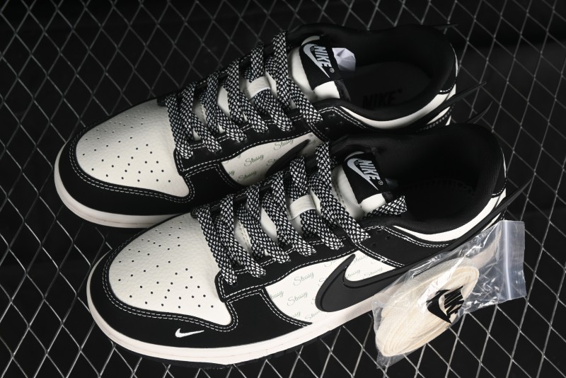 Nike SB Dunk Low x AMBUSH x Stussy Collaboration - Black Stitch Anniversary Custom Low-Top Casual Sneakers - XX2025-358