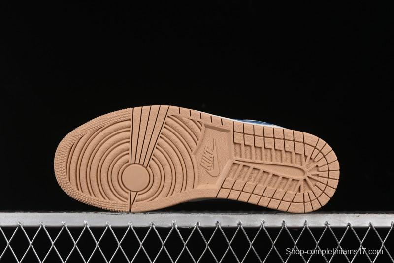 Nike Air Jordan 1 Low Supreme Collaboration - Retro Basketball Shoes in Blue and Gum Sole - SJ9950-022