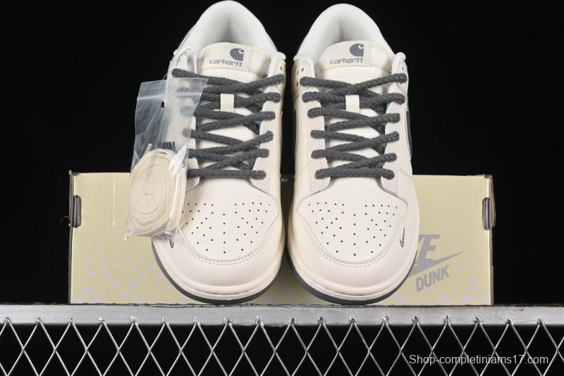 Nike SB Dunk Low Carhartt Collaboration - Off White Grey Swoosh Anniversary Custom Low-Top Casual Skate Shoes - SJ1089-006