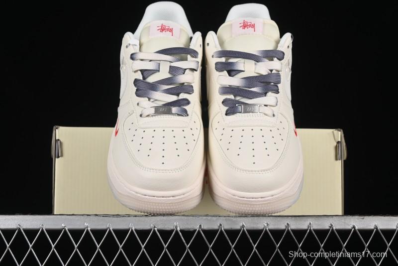 Nike Air Force 1 '07 Low Stussy Collaboration - White Grey Two-Tone Low-Top Casual Sneakers - XZ6188-015