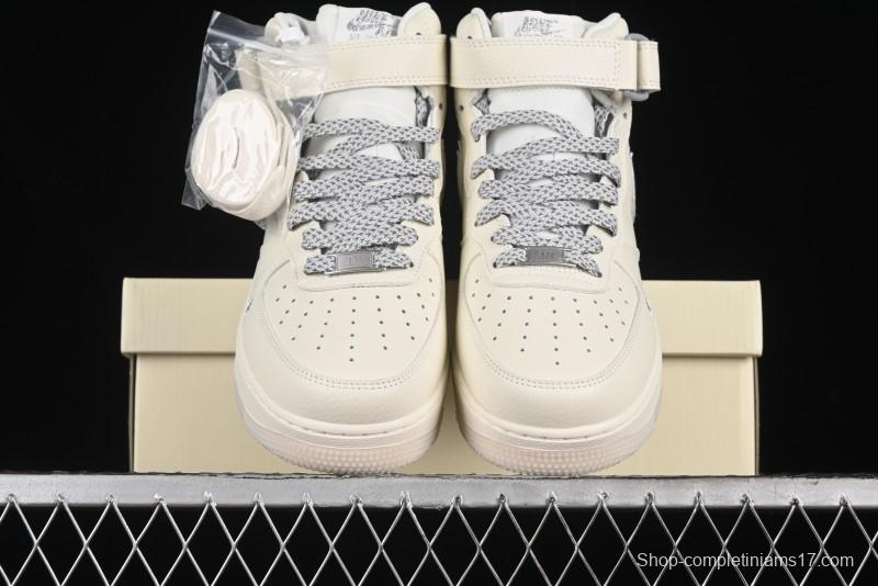 Nike Air Force 1 '07 Mid Casual Sneakers in Light Grey with 3M Reflective Details and Crystal Outsole - XL0236-232