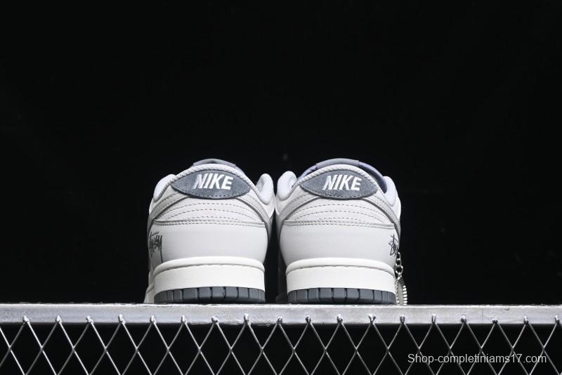 Nike SB Dunk Low Stussy Collaboration - Patchwork Grey Swoosh Anniversary Custom Low-Top Casual Skate Shoes - SF1029-403