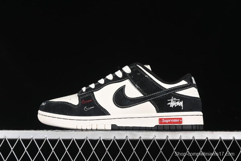 Nike SB Dunk Low Stussy Collaboration - Embroidered Black Swoosh Anniversary Custom Low-Top Casual Sneakers - MM1089-034