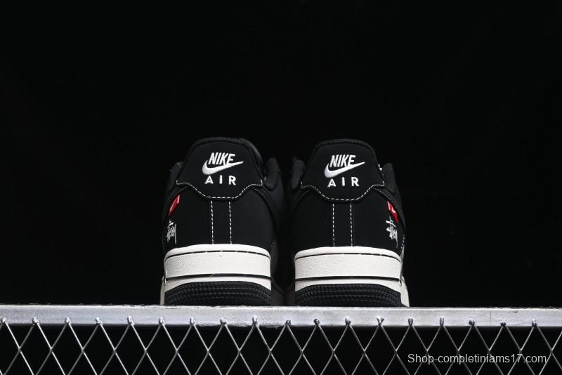 Nike Air Force 1 '07 Low Stussy Collaboration - Black White Double Swoosh Red Tag Low-Top Casual Sneakers - SJ6698-012