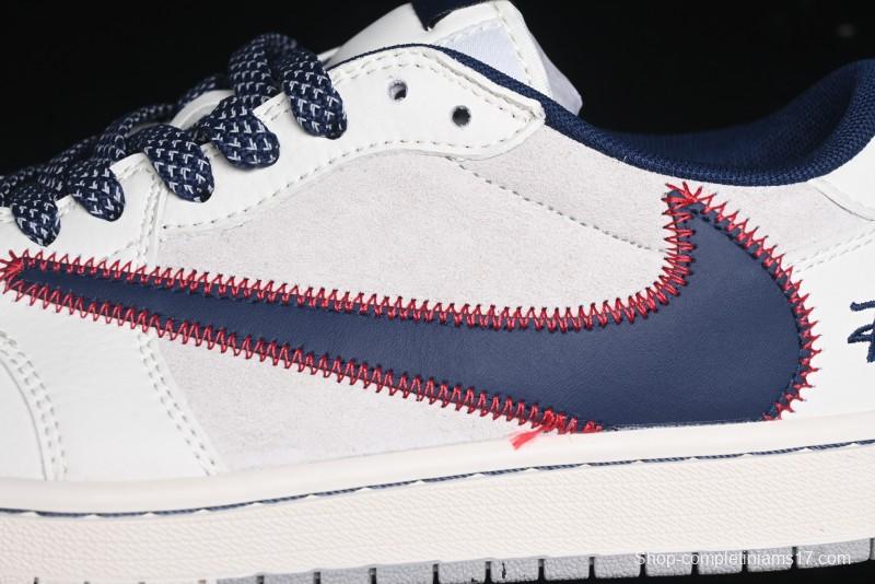 Nike Travis Scott x Fragment Design x Air Jordan 1 Low OG SP AJ1 Sneakers with Reverse Swoosh - SJ2068-134