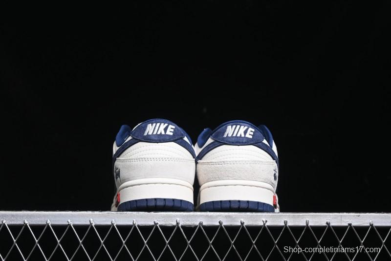 Nike SB Dunk Low Supreme x Stussy Triple Collaboration - Off White Navy Swoosh Anniversary High-End Custom Low-Top Casual Skate Shoes - SJ2068-271