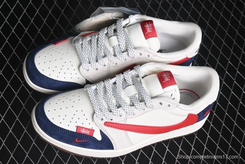 Nike Travis Scott x Fragment Design x Air Jordan 1 Low OG SP AJ1 Retro Sneakers with Reverse Swoosh - SJ2068-135