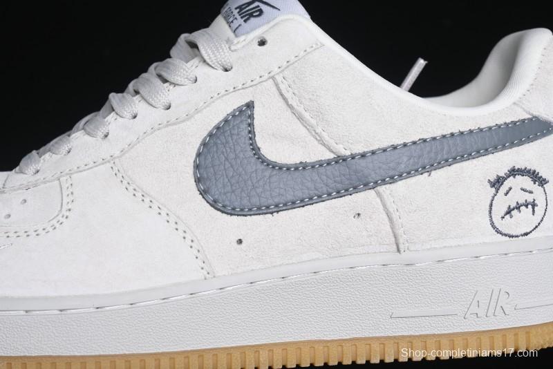 Nike Air Force 1 '07 Low Ghostface Collaboration - Light Grey Pigskin Low-Top Casual Sneakers - DF0188-022