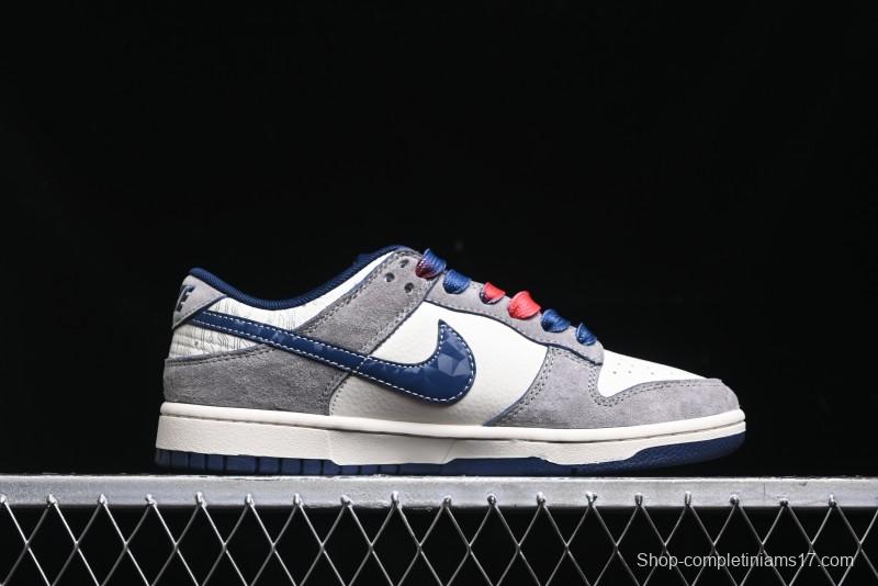 Nike SB Dunk Low Supreme Collaboration - Grey White Dark Blue Swoosh Anniversary High-End Custom Low-Top Casual Skate Shoes - DM6868-005