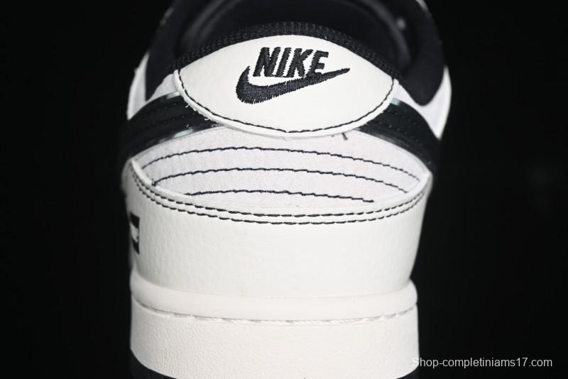 Nike SB Dunk Low Supreme Collaboration - Black Stitch Mini Swoosh Custom Low-Top Casual Skate Shoes - XX3186-302