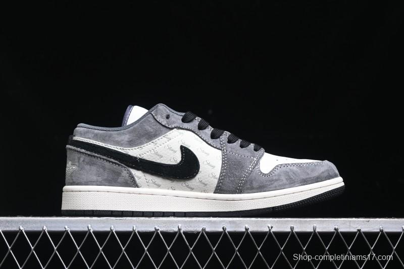Nike Air Jordan 1 Low Stussy Collaboration Pig Grey Black Swoosh Custom Retro Basketball Shoes - SJ9950-029