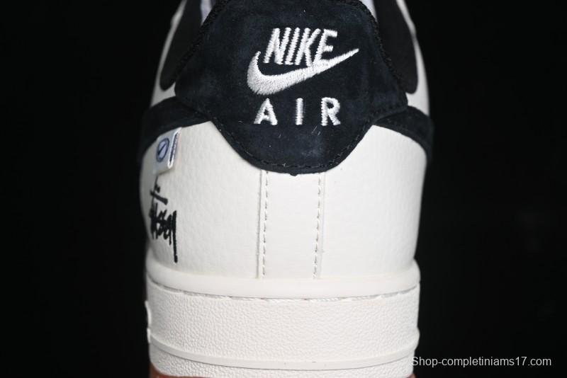 Nike Air Force 1 '07 Low Stussy Collaboration - Beige Black Hook Gum Sole Low-Top Casual Sneakers - XZ6188-255
