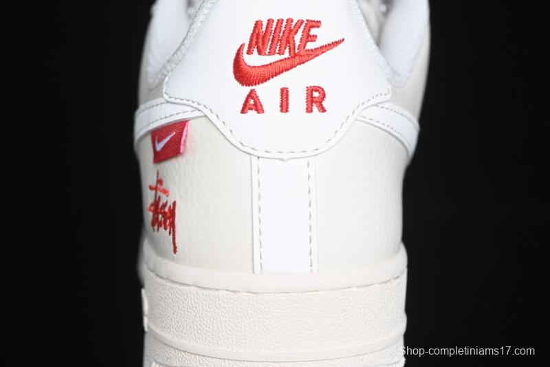 Nike Air Force 1 '07 Low Stussy Collaboration - AF1 White Red Label Low-Top Casual Sneakers - SJ6698-016