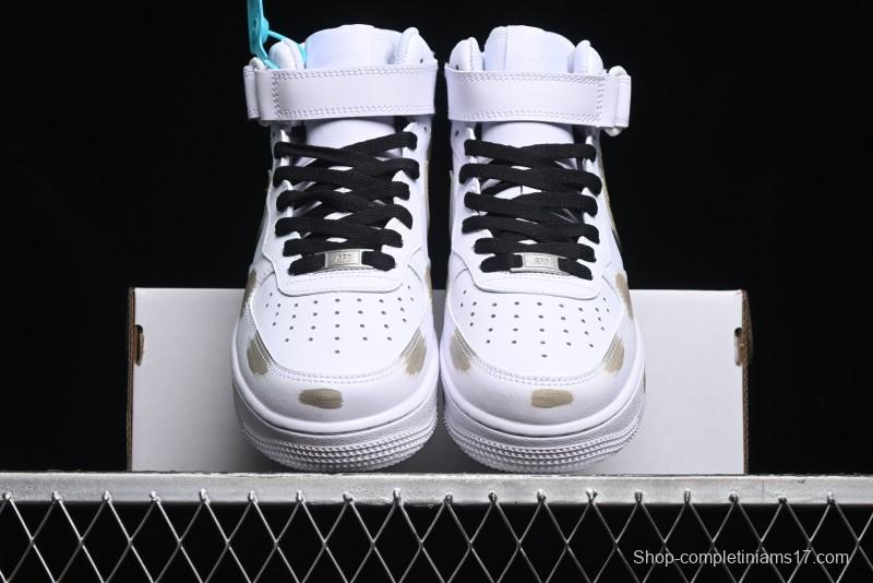 Nike Air Force 1 '07 Mid Hand-Painted Olive Green with Swoosh Shadow Strap Mid-Top Casual Sneakers - CW2289-111