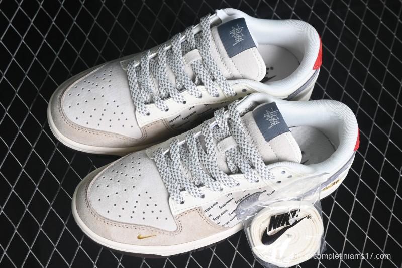 Nike SB Dunk Low Stussy Collaboration - Beige Grey Gold Embroidery Anniversary High-End Custom Low-Top Casual Skate Shoes - XS1086-001