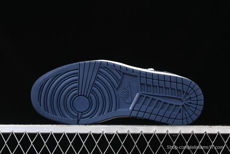 Nike Travis Scott x Fragment Design x Air Jordan 1 Low OG SP AJ1 Stussy Collaboration - Grey Blue Hook Lace Low Top Casual Sneakers - SJ0086-140