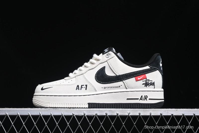 Nike Air Force 1 '07 Low Stussy Collaboration - AF1 Light Grey Red Tag Low-Top Casual Sneakers SJ6698-009