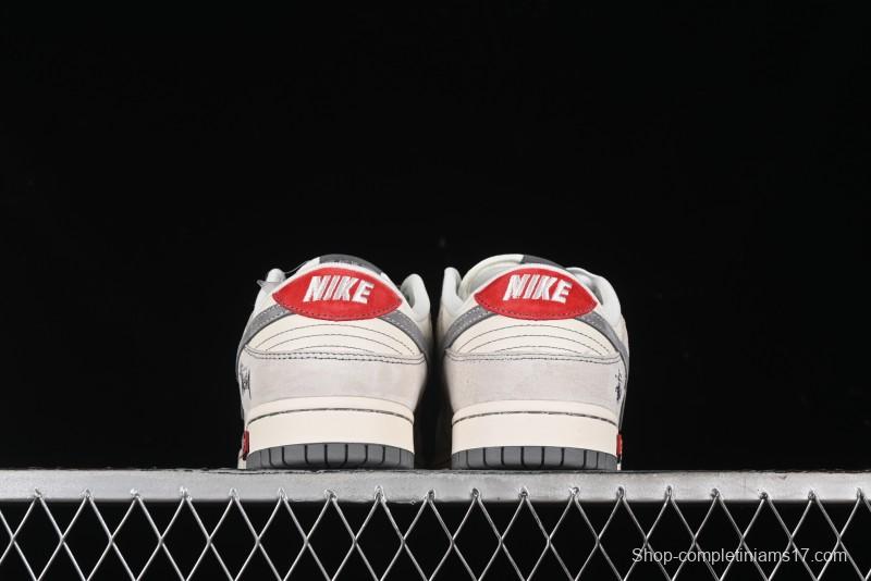 Nike SB Dunk Low Stussy Collaboration - Embroidered Grey Swoosh Anniversary Custom Low-Top Casual Sneakers - MM1089-033