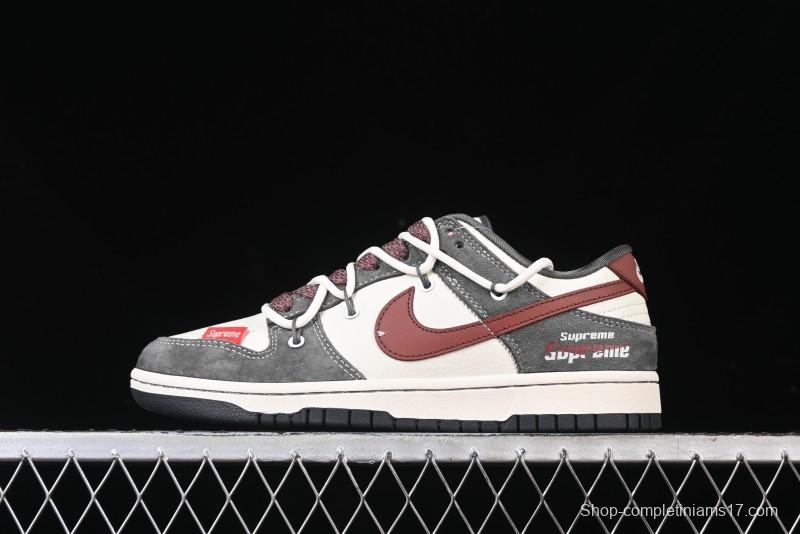 Nike SB Dunk Low Supreme Collaboration - Grey White Red Anniversary Customized Low-Top Casual Sneakers - XS1186-102