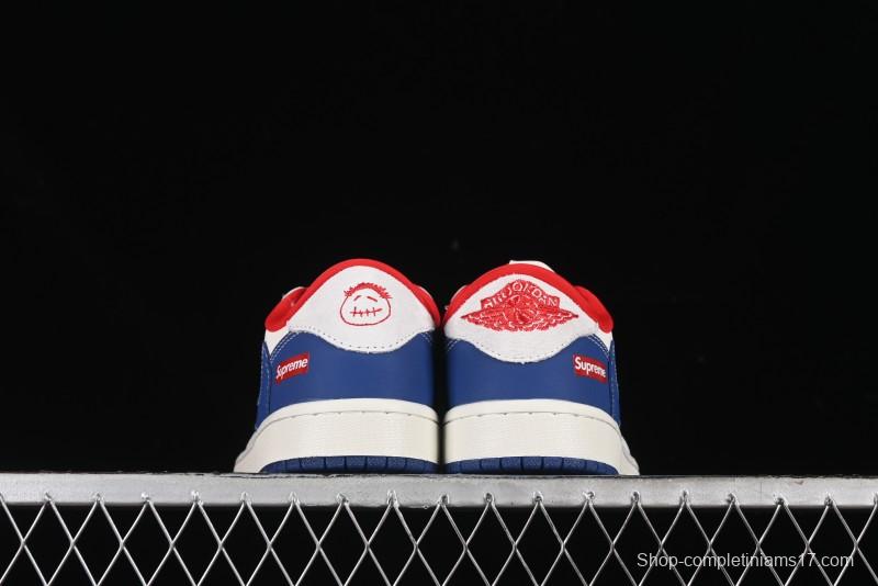 Nike Travis Scott x Fragment Design x Air Jordan 1 Low OG SP AJ1 Supreme Collaboration - Blue White Colorway Low Top Casual Sneakers CH6336-016
