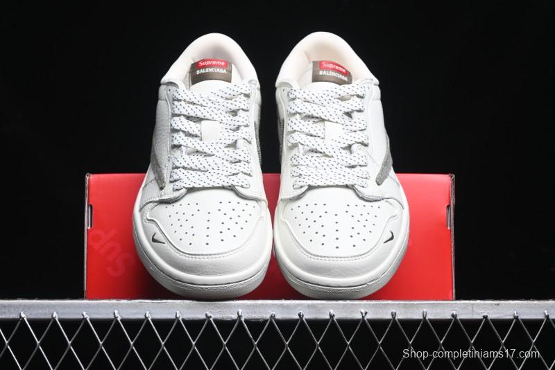 Nike Travis Scott x Fragment Design x Air Jordan 1 Low OG SP AJ1 Supreme Collaboration - Light Beige White Low Top Casual Sneakers - JH6088-609