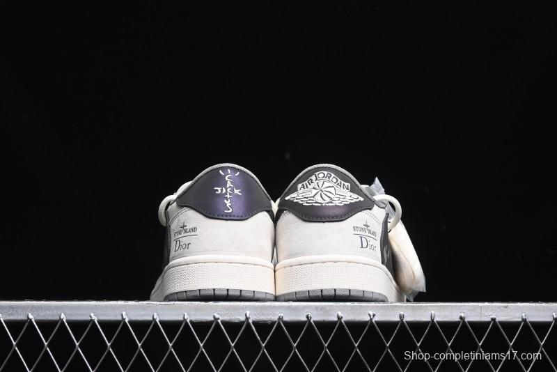 Nike Travis Scott x Fragment Design x Air Jordan 1 Low OG SP AJ1 Dior Collaboration - Splatter Lace-Up Low-Top Casual Sneakers DM9288-002