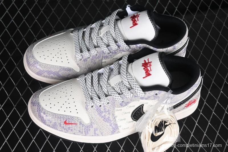 Nike Air Jordan 1 Low AJ1 Stussy Snake Year Limited Edition Purple Snake Grain High-End Custom Retro Basketball Shoes - FC1688-201