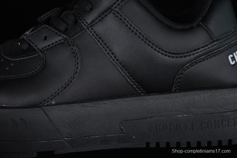 Choco Concert Leather Round Square Asymmetric Fashion Sneakers Black - AJE5