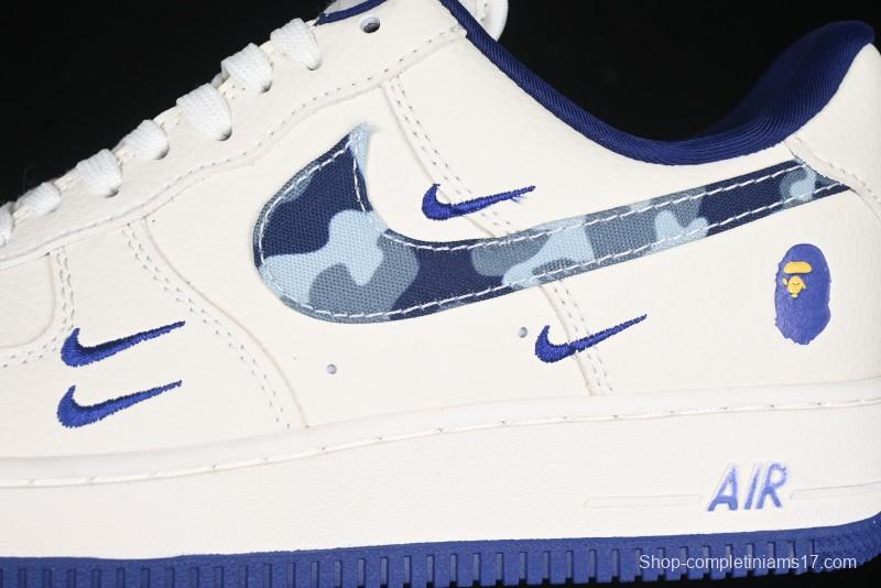 Nike Air Force 1 '07 Low Bape Collaboration - Blue Four Small Swoosh Casual Sneakers - KK1988-036
