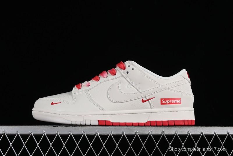 Supreme x Nike SB Dunk Low Anniversary Custom White Red Colorway Low-Top Casual Skate Shoes - BB8657-107