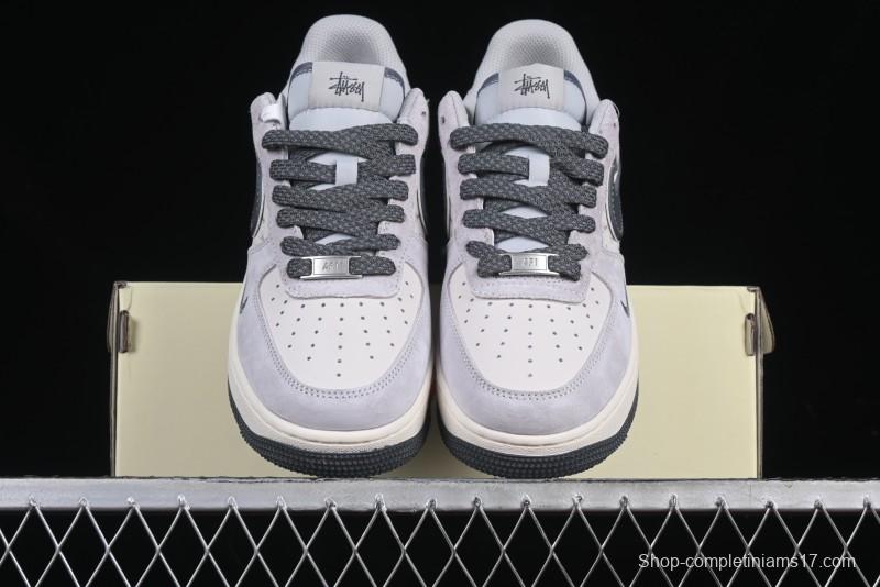 Nike Air Force 1 '07 Low Stussy Collaboration Grey Swoosh Casual Sneakers - XZ6188-911
