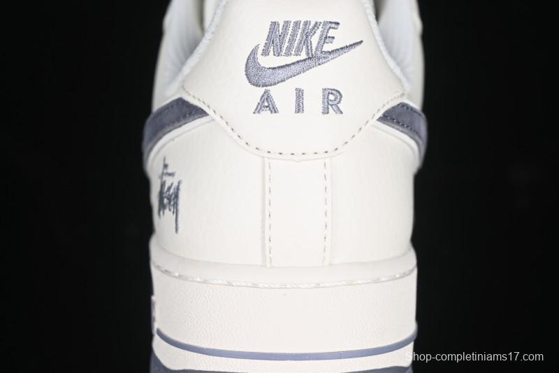 Nike Air Force 1 '07 Low Stussy Collaboration Beige Grey Embroidered Swoosh Low-Top Casual Sneakers - DM6688-003