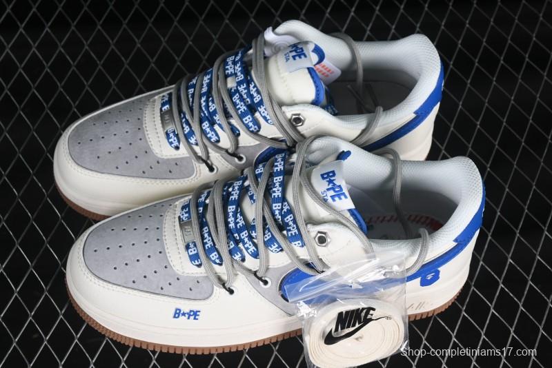 Nike Air Force 1 '07 Low Bape Collaboration Beige Blue Gum Pull Tab Casual Sneakers - SJ1198-112