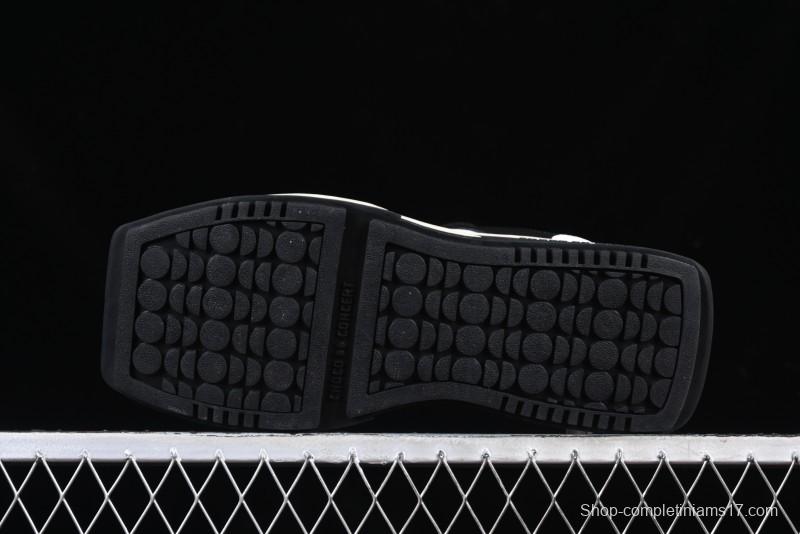 Choco Concert Leather Round Square Asymmetric Fashion Sneakers Black White - AJE5