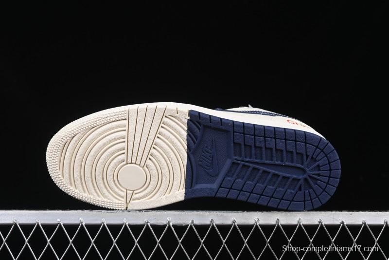 Nike Air Jordan 1 Low AJ1 Gucci Collaboration Beige Blue Swoosh Retro Basketball Shoes - FC1688-198