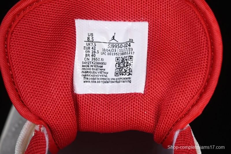 Nike Air Jordan 1 Low AJ1 Supreme Collaboration - White Grey Red Swoosh Retro Basketball Shoes - SJ9950-024