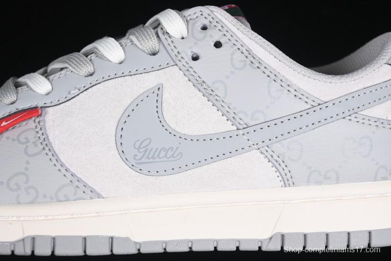 Nike SB Dunk Low Gucci Collaboration Dark Pattern Grey Swoosh Anniversary Custom Low-Top Casual Skate Shoes - DM6868-013