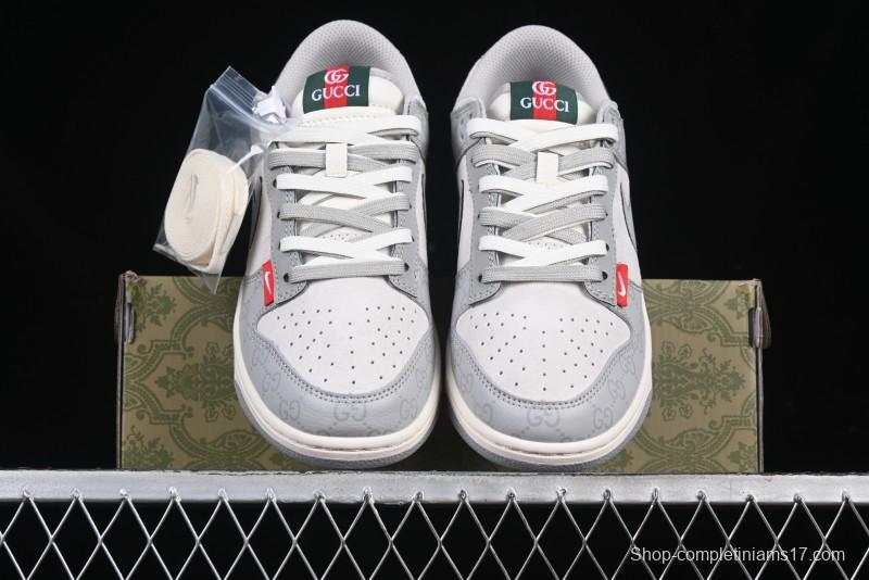 Nike SB Dunk Low Gucci Collaboration Dark Pattern Grey Swoosh Anniversary Custom Low-Top Casual Skate Shoes - DM6868-013