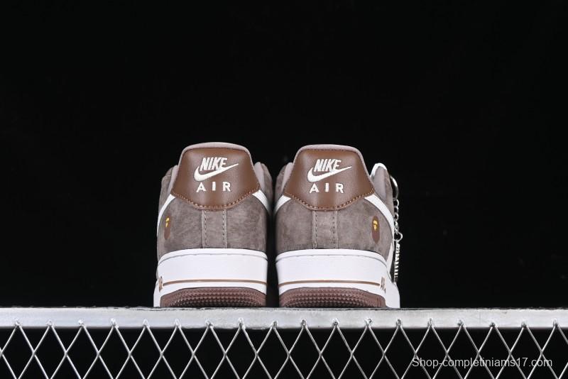 Nike Air Force 1 '07 Low Bape Collaboration Brown White Swoosh Low-Top Casual Sneakers - KK1988-035