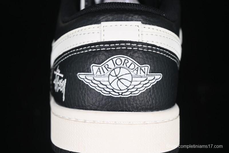 Nike Air Jordan 1 Low AJ1 Stussy White Black Leather Retro Basketball Shoes - XX3318-507