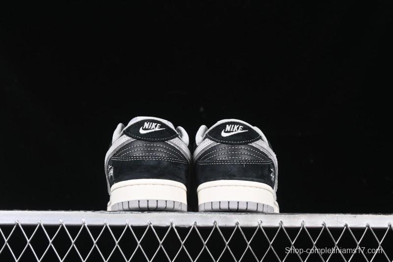 Nike SB Dunk Low Stussy Collaboration - Black Grey Pig Leather Anniversary Custom Edition Low-Top Casual Sneakers - XX3168-008