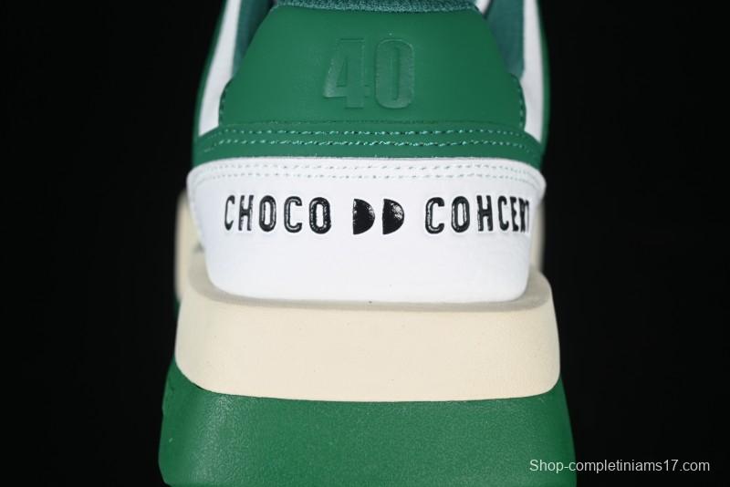Choco Concert Leather Round Square Asymmetric Fashion Sneakers White Green - AJE5